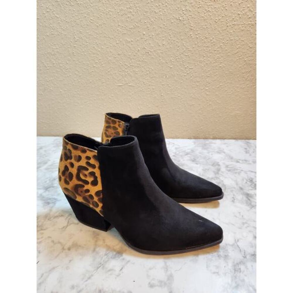 Centro Point Women's Suede and Leopard Print Outside Zipper Ankle Boots Size 9.5